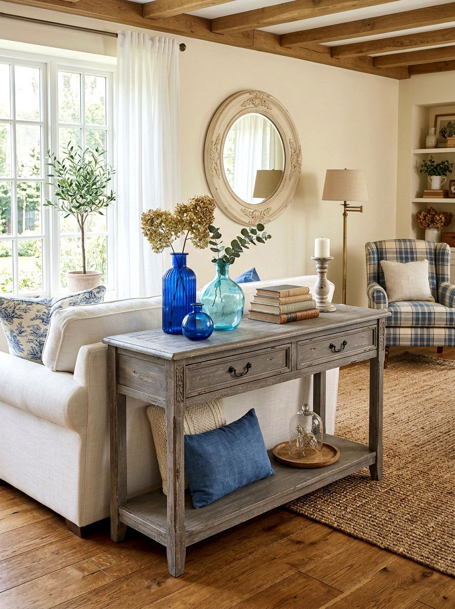 Distressed Gray Sofa Table - 30 sofa table ideas