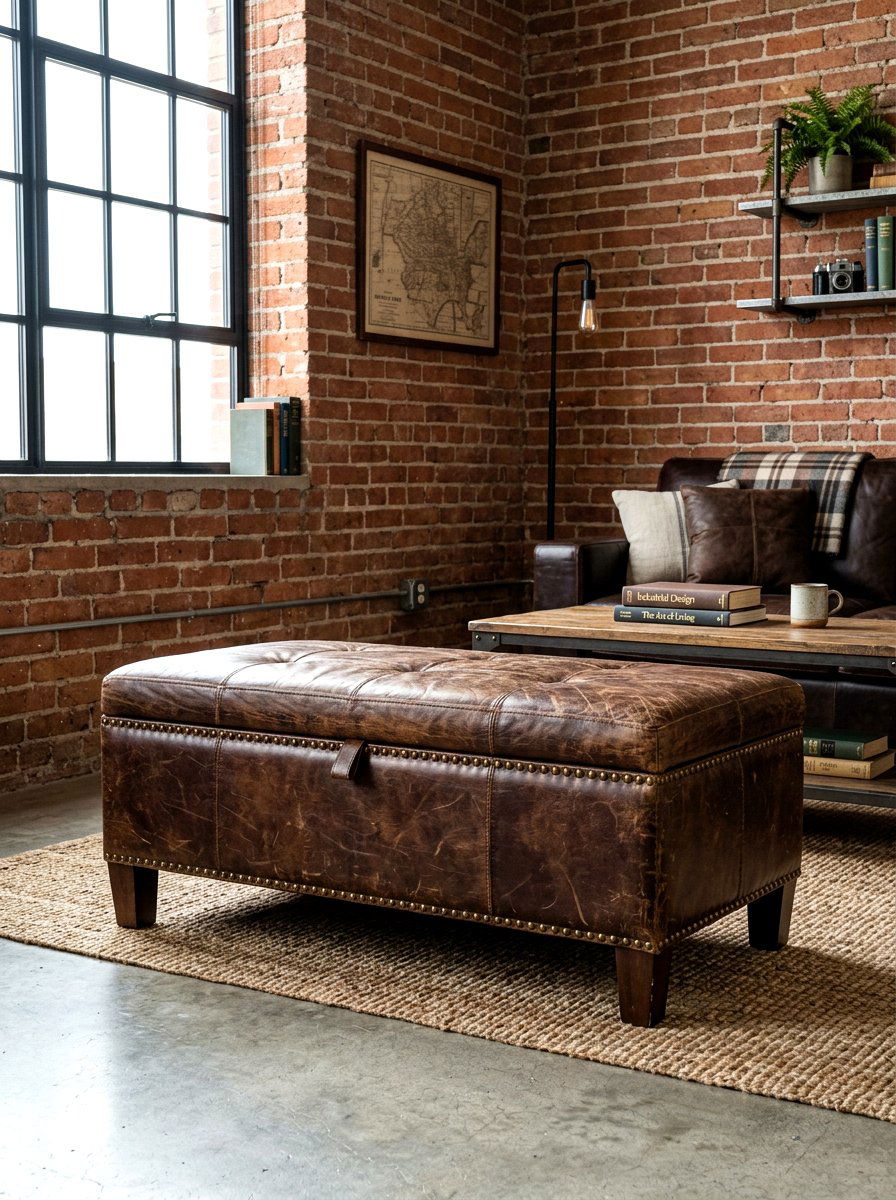 Distressed Leather Storage Ottoman - 30 hidden ottoman storage ideas