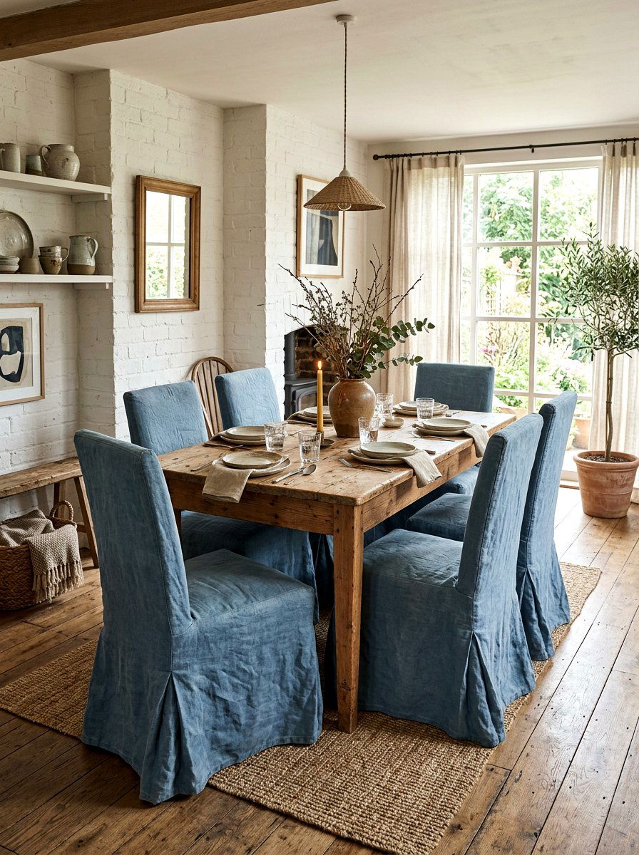 Distressed Linen Skirted Chair - 30 skirted dining chair ideas