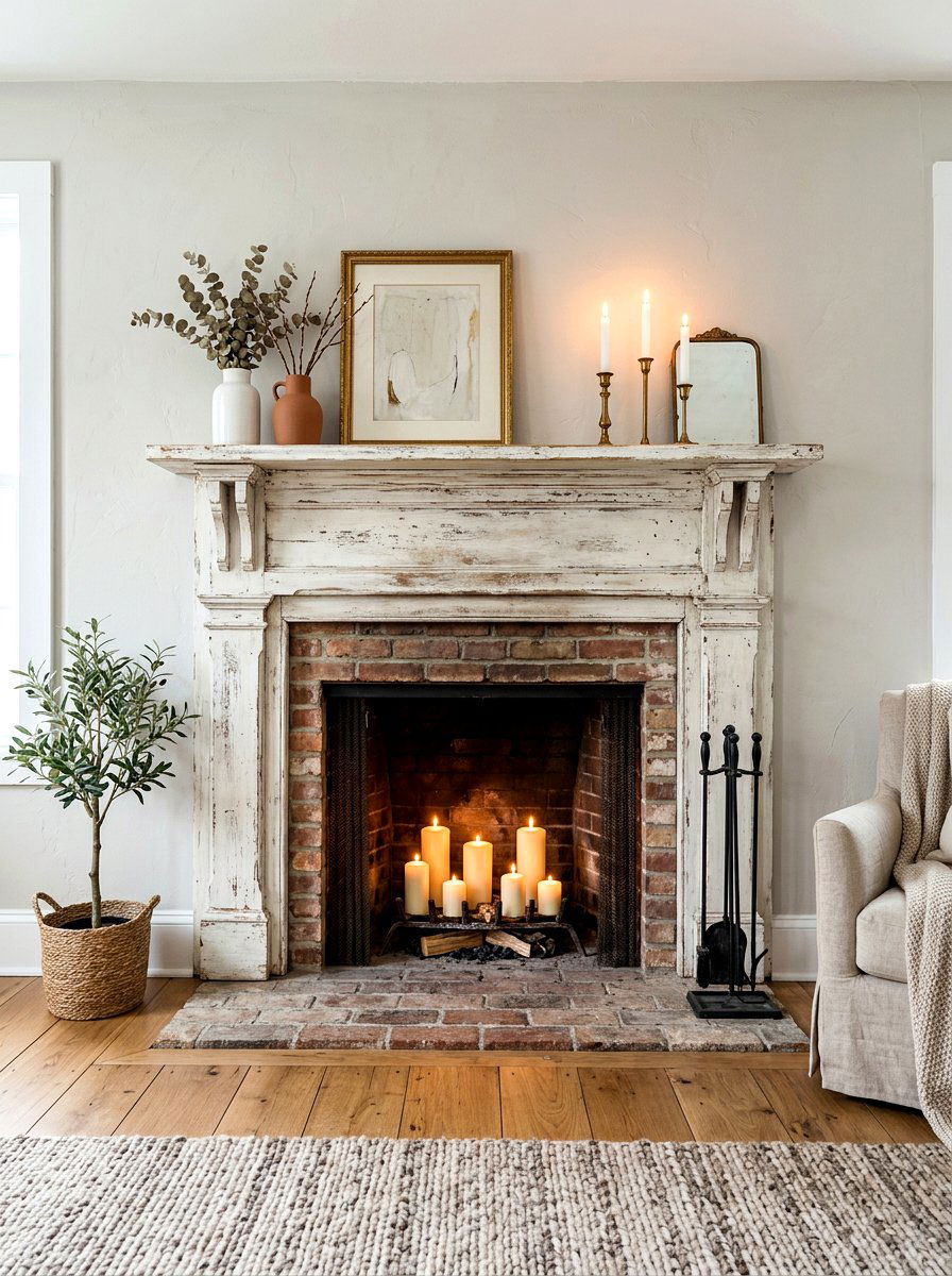 Distressed Mantle Fireplace - 30 antique bedroom decor ideas