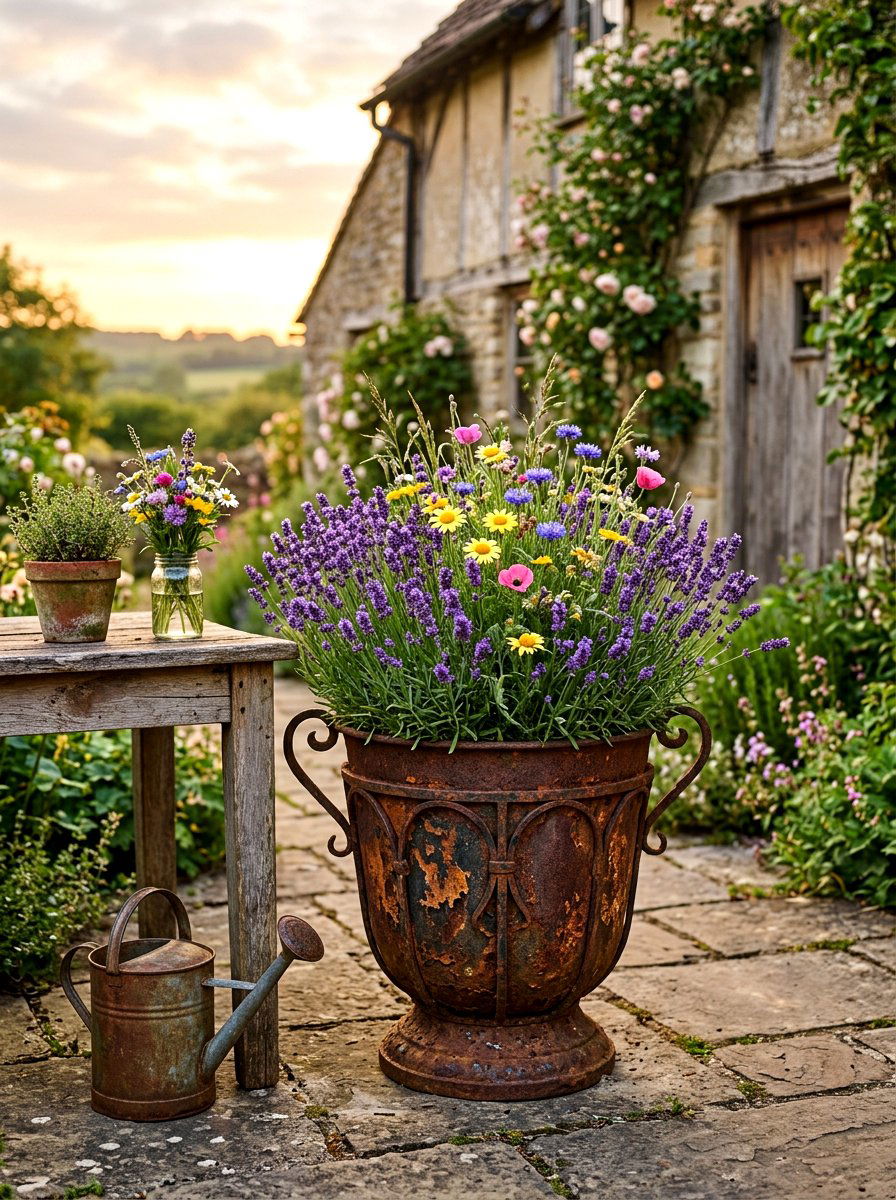 Distressed Metal Outdoor Planter - 30 large planter ideas