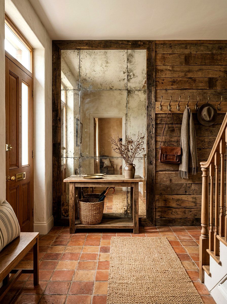 Distressed Mirror Foyer Wall - 30 mirror wrapped foyer ideas
