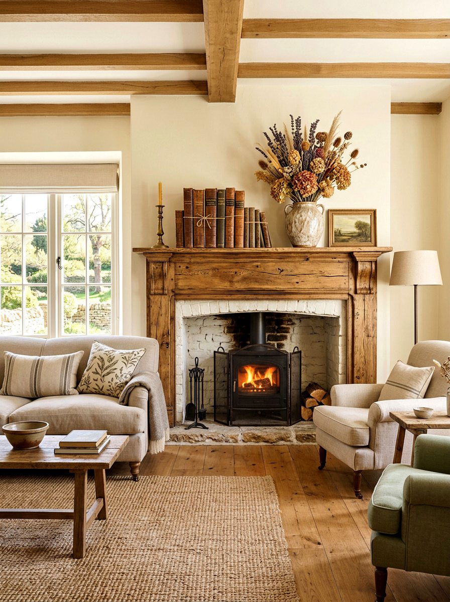 Distressed Oak Mantel - 30 traditional fireplace mantel ideas