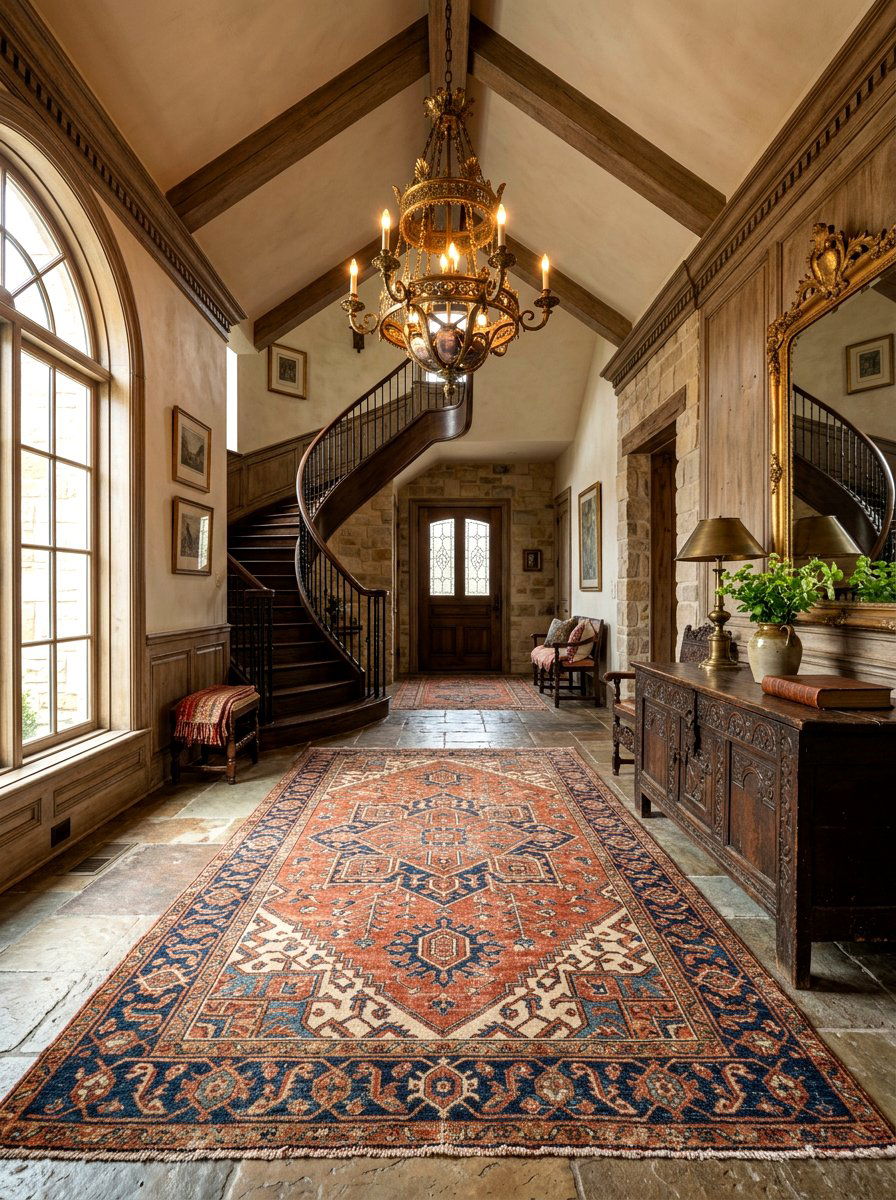 Distressed Persian Heriz Foyer - 30 antique rug foyer ideas