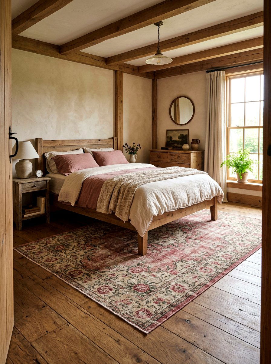 Distressed Rose Print Area Rug - 30 rose print bedroom ideas