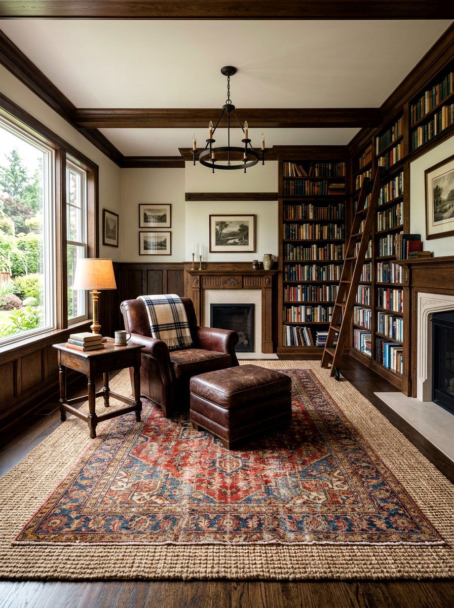 Distressed Rug Over Seagrass Rug - 30 layered rug ideas