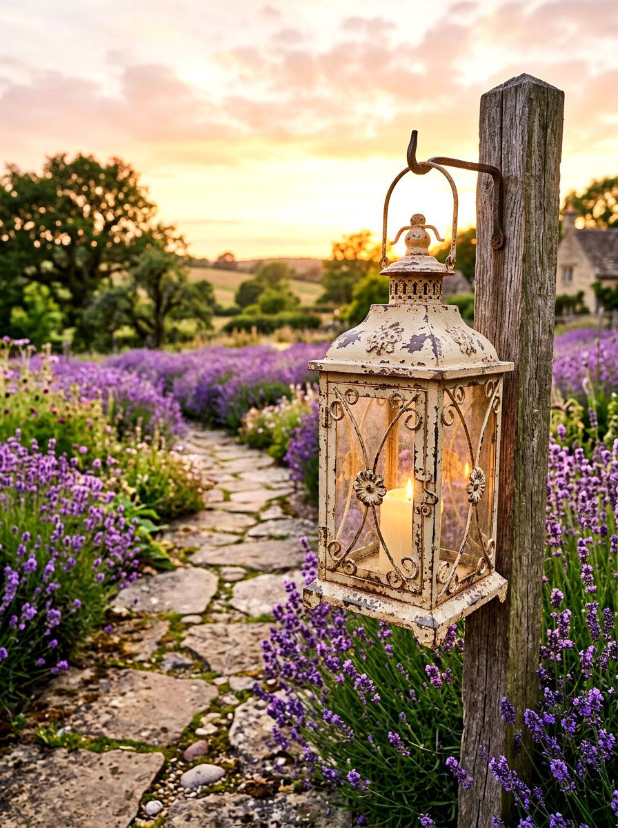 Distressed Shabby Chic Lantern - 30 lantern pathway ideas