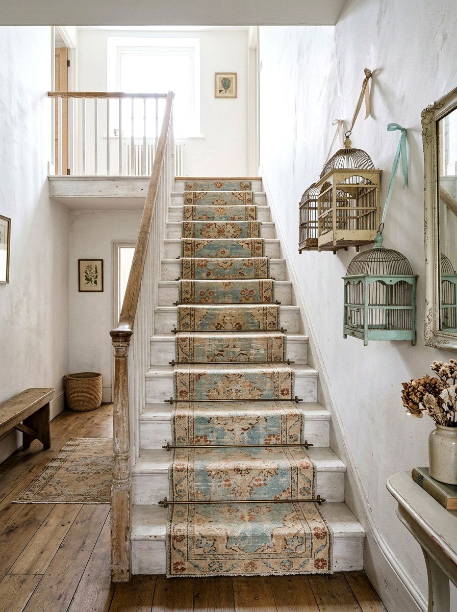Distressed Stair Runner - 30 vintage stair carpet ideas