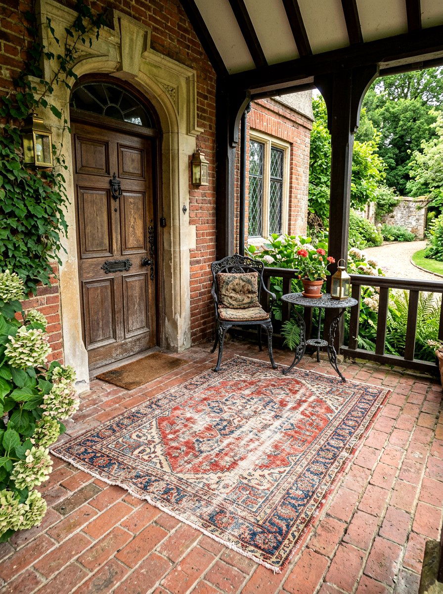 Distressed Traditional Entry Rug - 30 front porch rug ideas