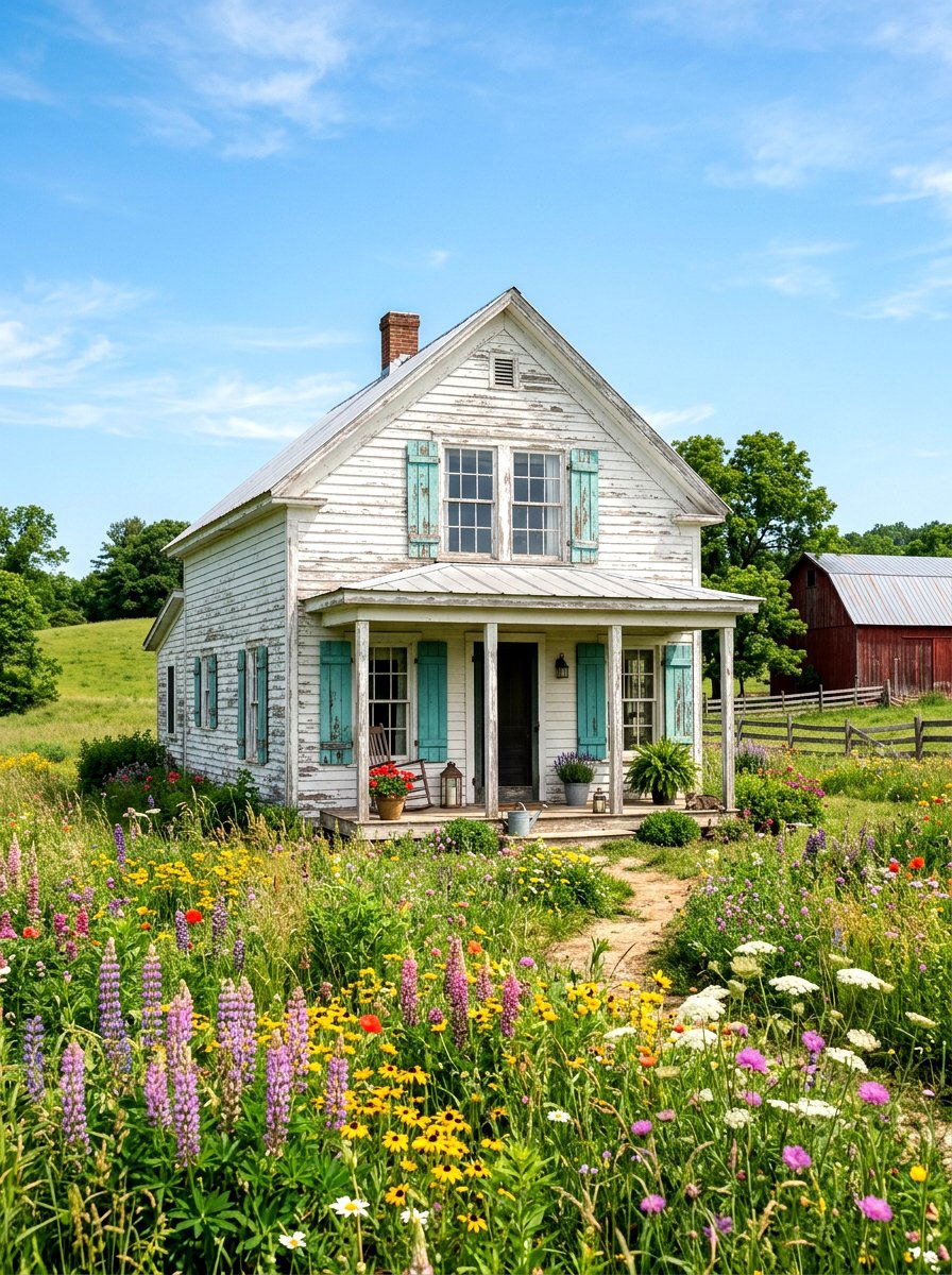 Distressed Turquoise Farmhouse Shutters - 30 exterior shutters ideas