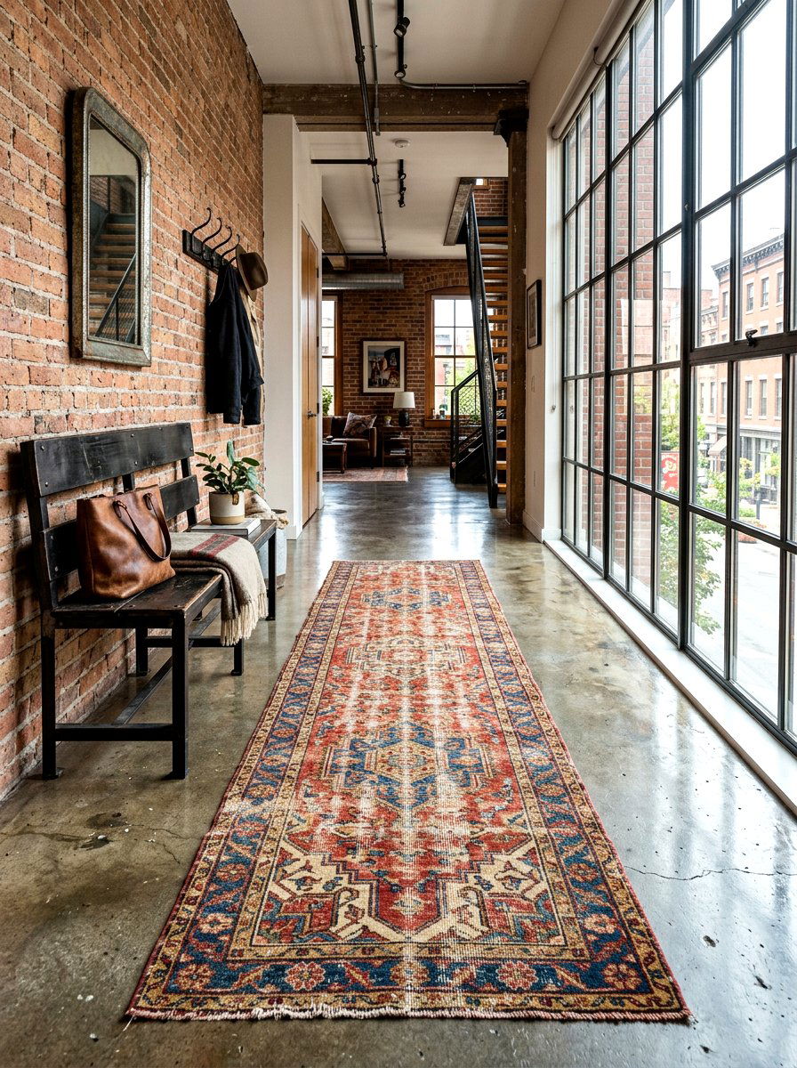 Distressed Vintage Runner Entryway - 30 antique rug foyer ideas