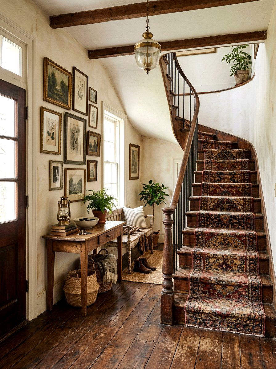 Distressed Vintage Stair Runner - 30 dramatic stair runner ideas