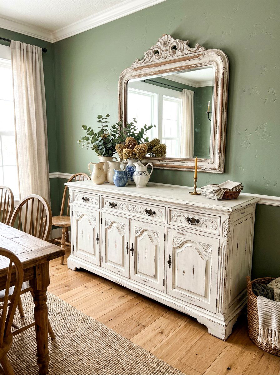 Distressed White Buffet Cabinet - 30 French country dining room decor ideas