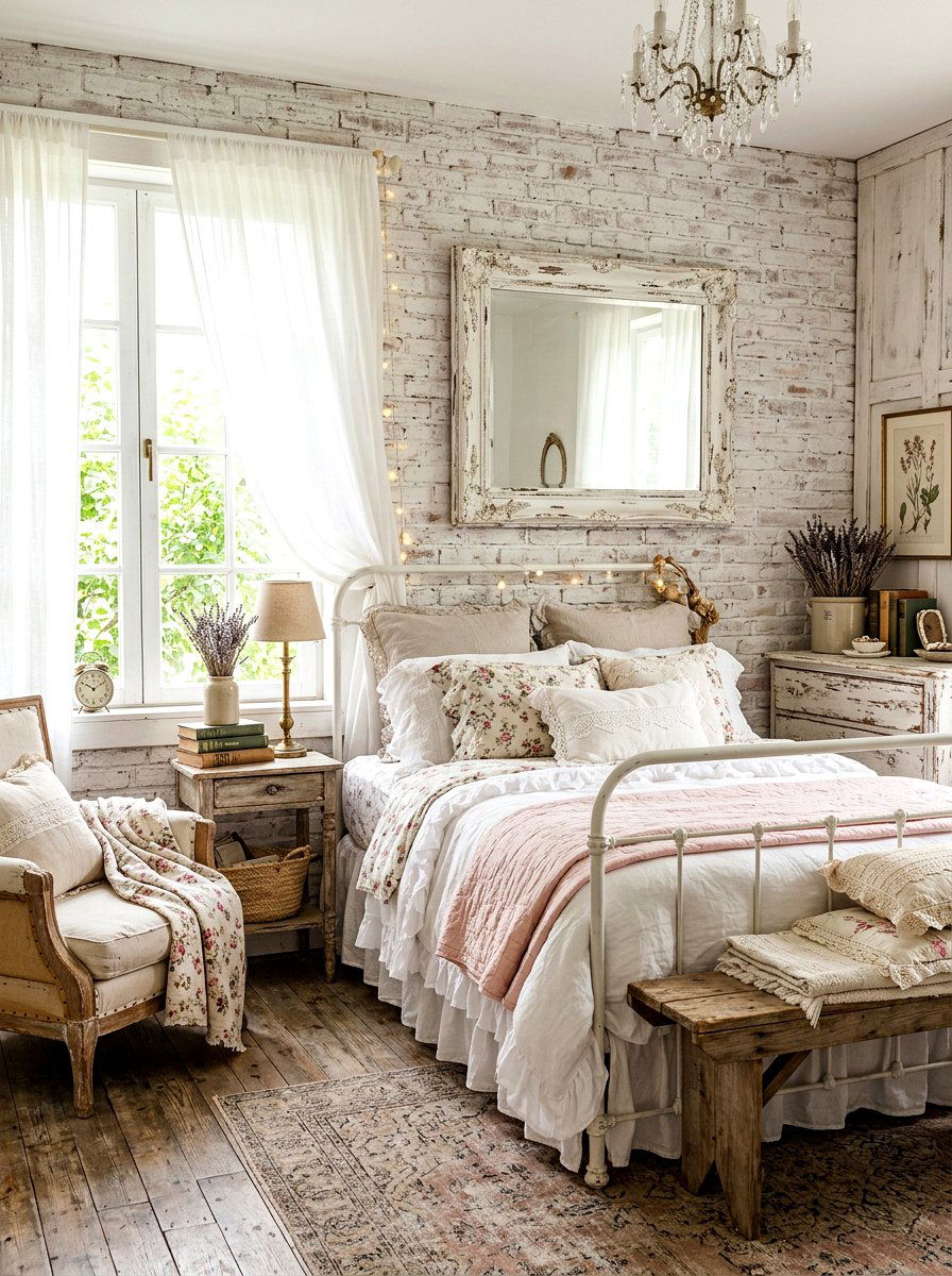 Distressed White Mirror - 30 mantel mirror ideas