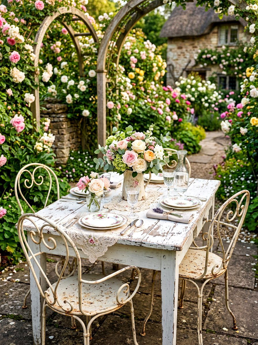 Distressed White Outdoor Table - 30 farmhouse outdoor table ideas