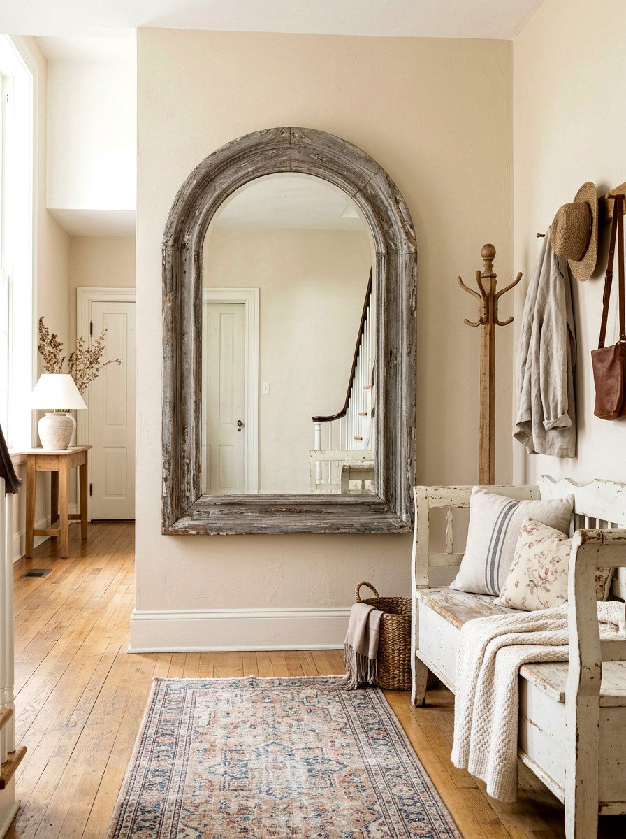 Distressed Wood Arched Mirror Foyer - 30 arched foyer mirror ideas