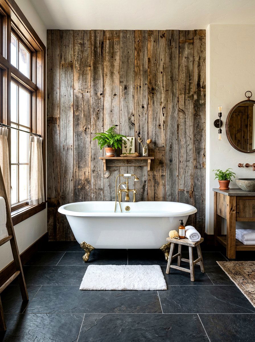 Distressed Wood Bathroom Interior - 30 moody farmhouse bathroom ideas