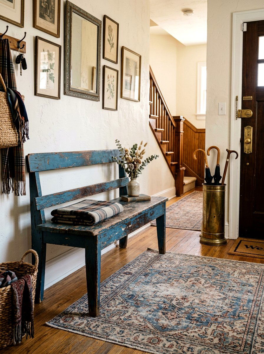 Distressed Wood Bench - 30 apartment entry bench ideas