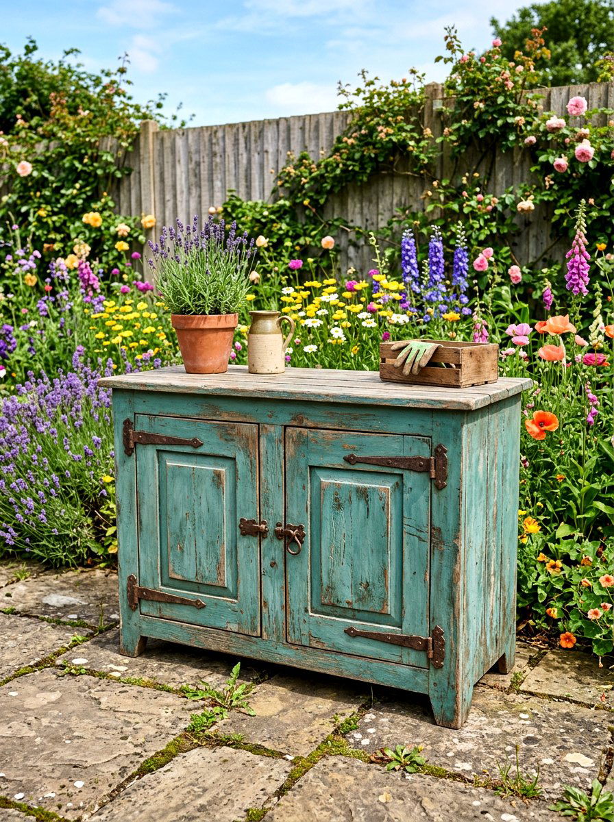 Distressed Wood Buffet - 30 outdoor buffet cabinet ideas