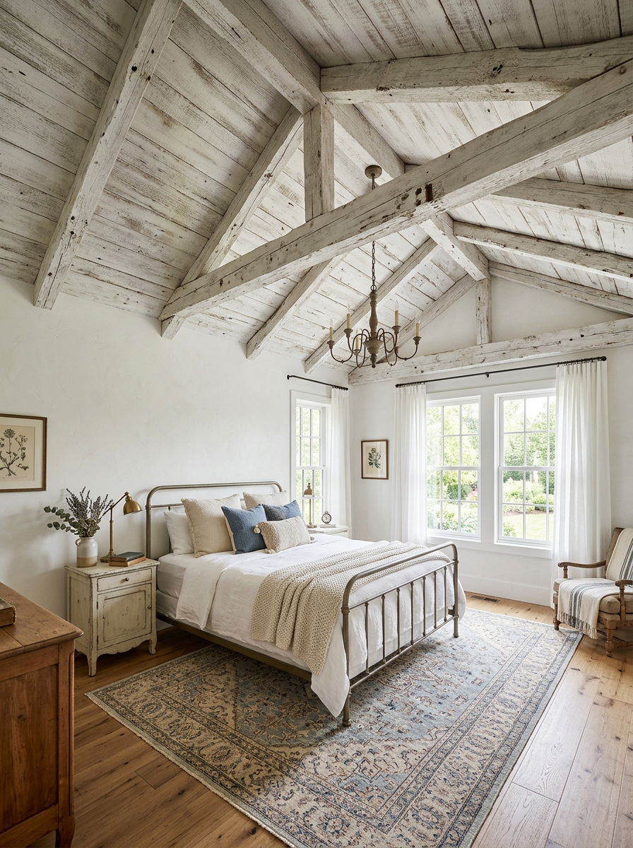 Distressed Wood Ceiling - 30 soft vintage bedroom ideas