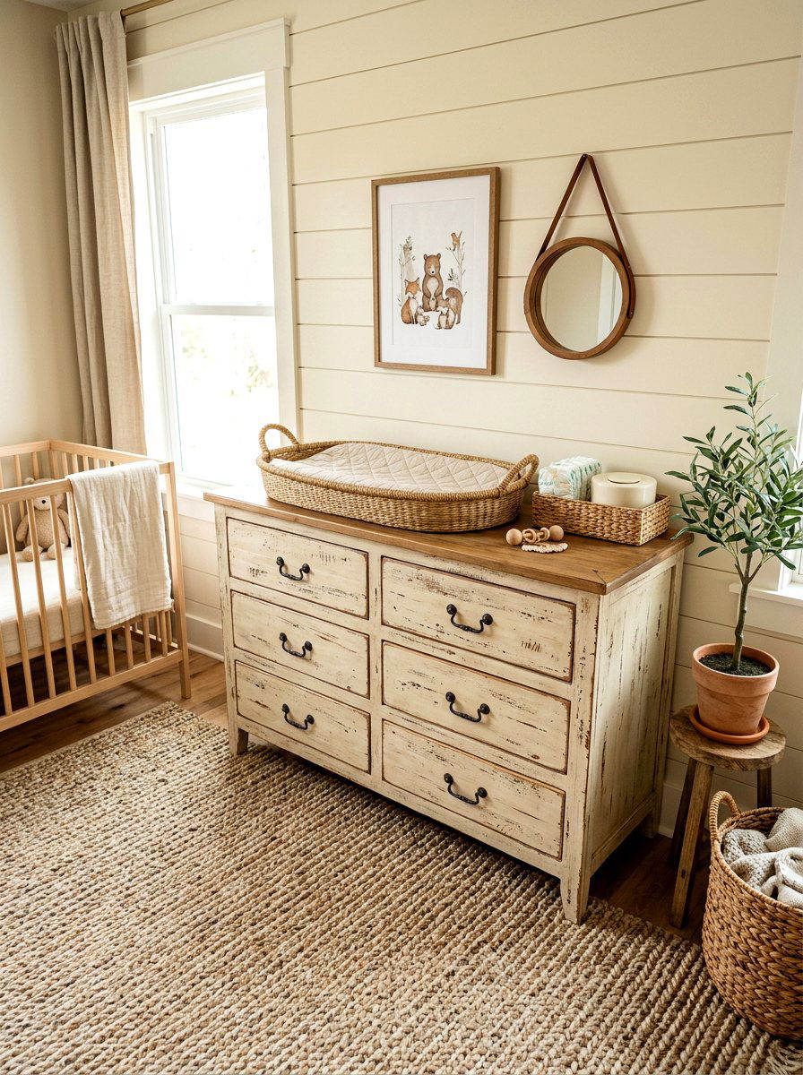 Distressed Wood Dresser - 30 gender neutral heirloom nursery ideas