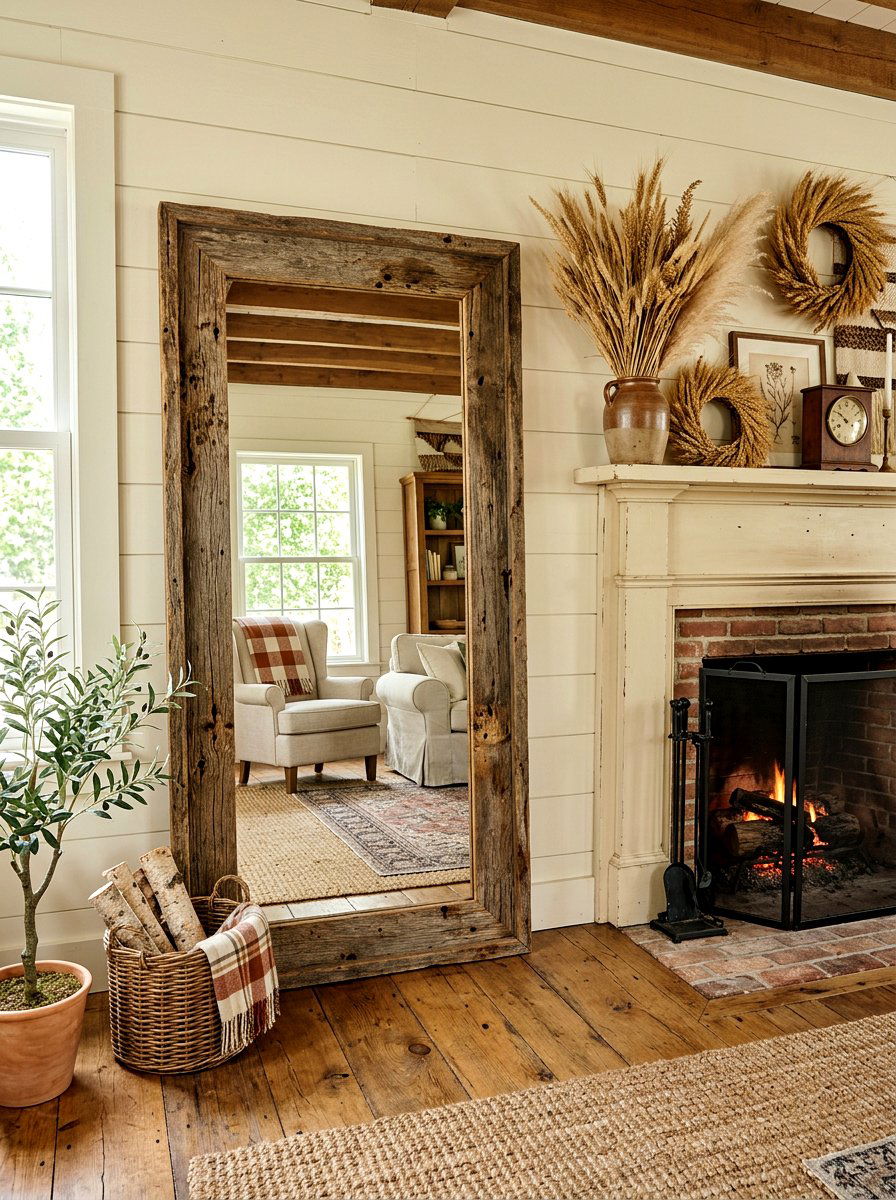 Distressed Wood Floor Mirror Farmhouse - 30 oversized mirror leaning wall ideas