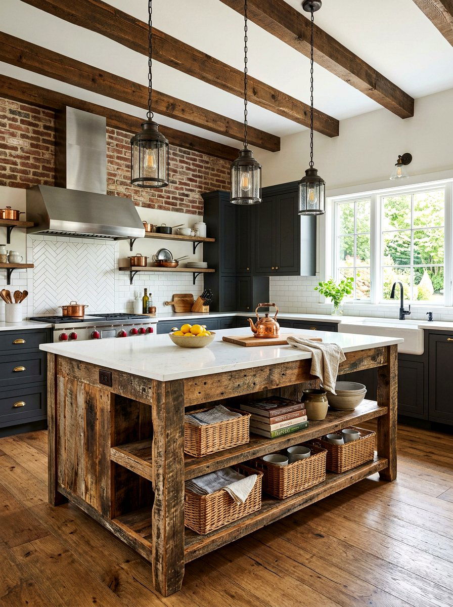 Distressed Wood Kitchen Island - 30 cabbagecore kitchen ideas
