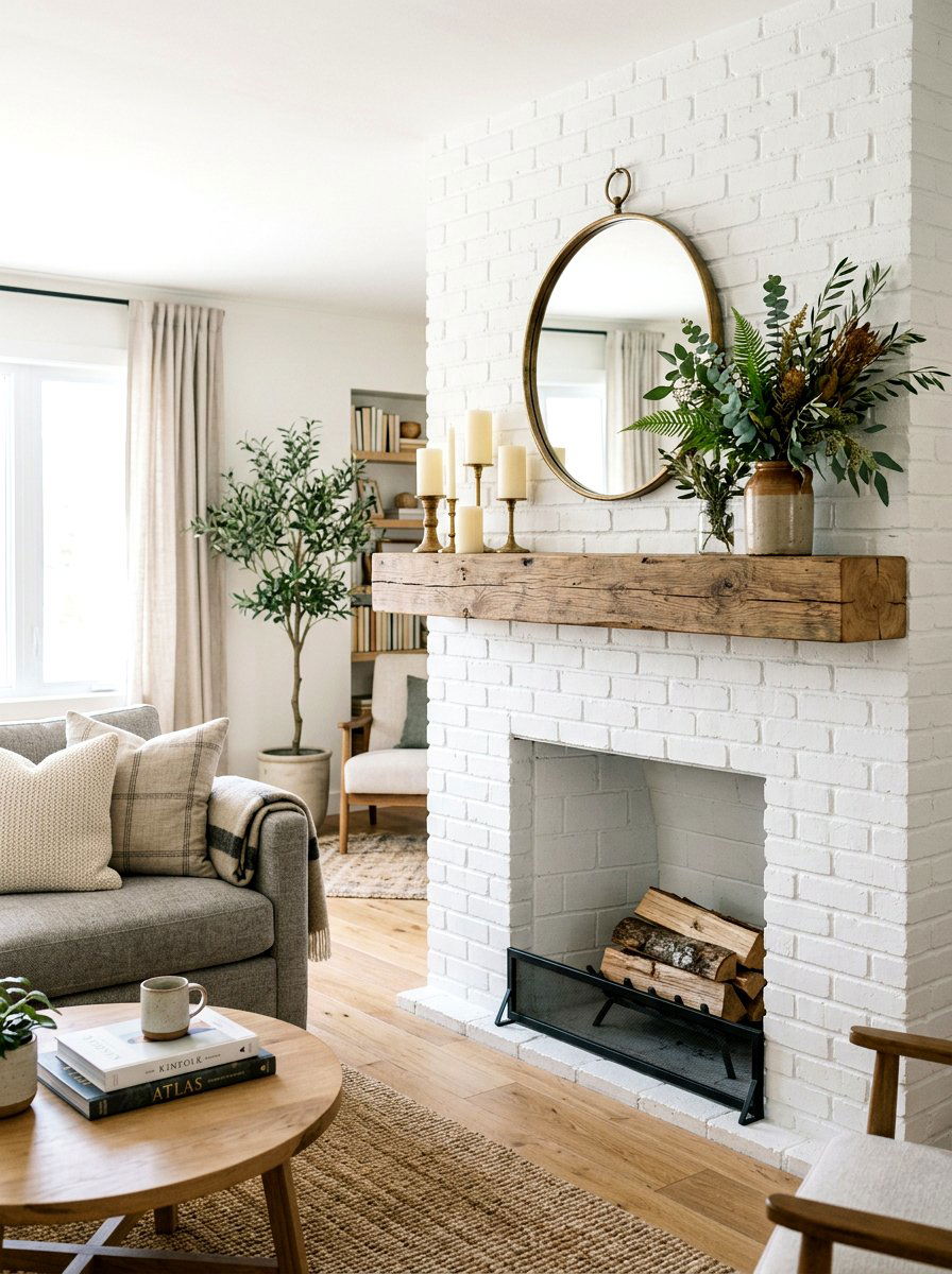 Distressed Wood Mantel - 30 rustic farmhouse living room ideas
