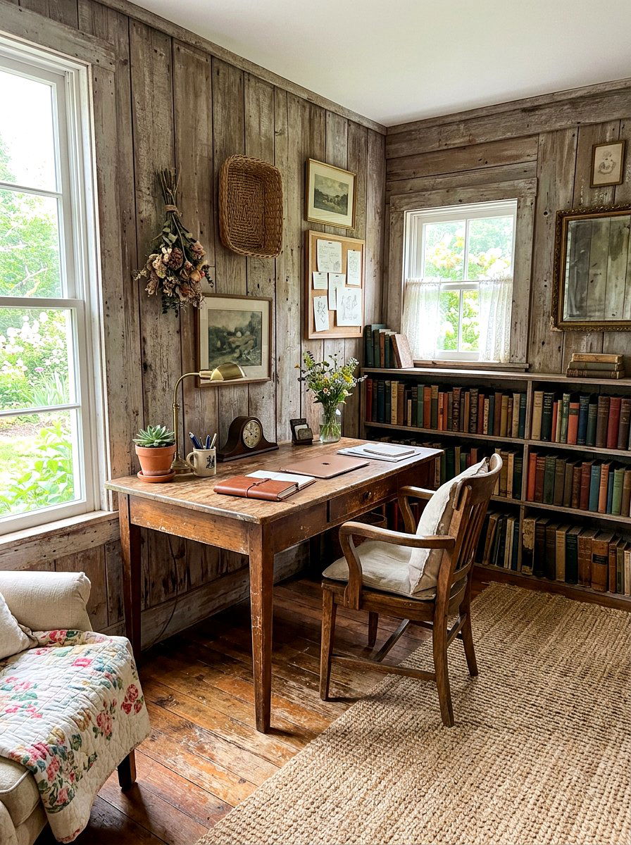 Distressed Wood Office - 30 wood paneled office ideas