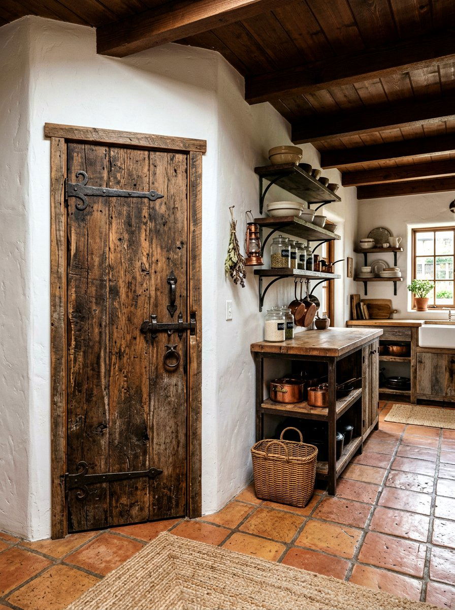 Distressed Wood Pantry Door - 30 Spanish style kitchen ideas