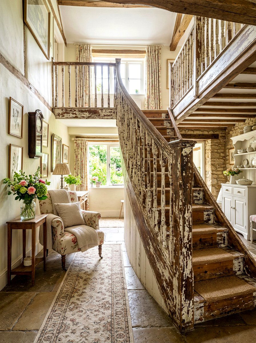 Distressed Wood Railing - 30 banister makeover ideas