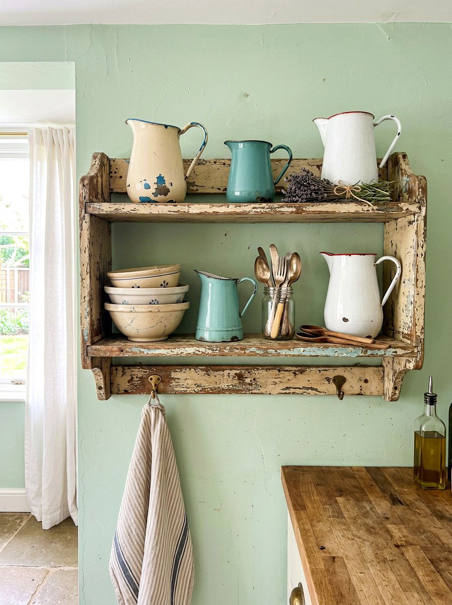 Distressed Wood Shelf - 30 heritage kitchen shelf ideas