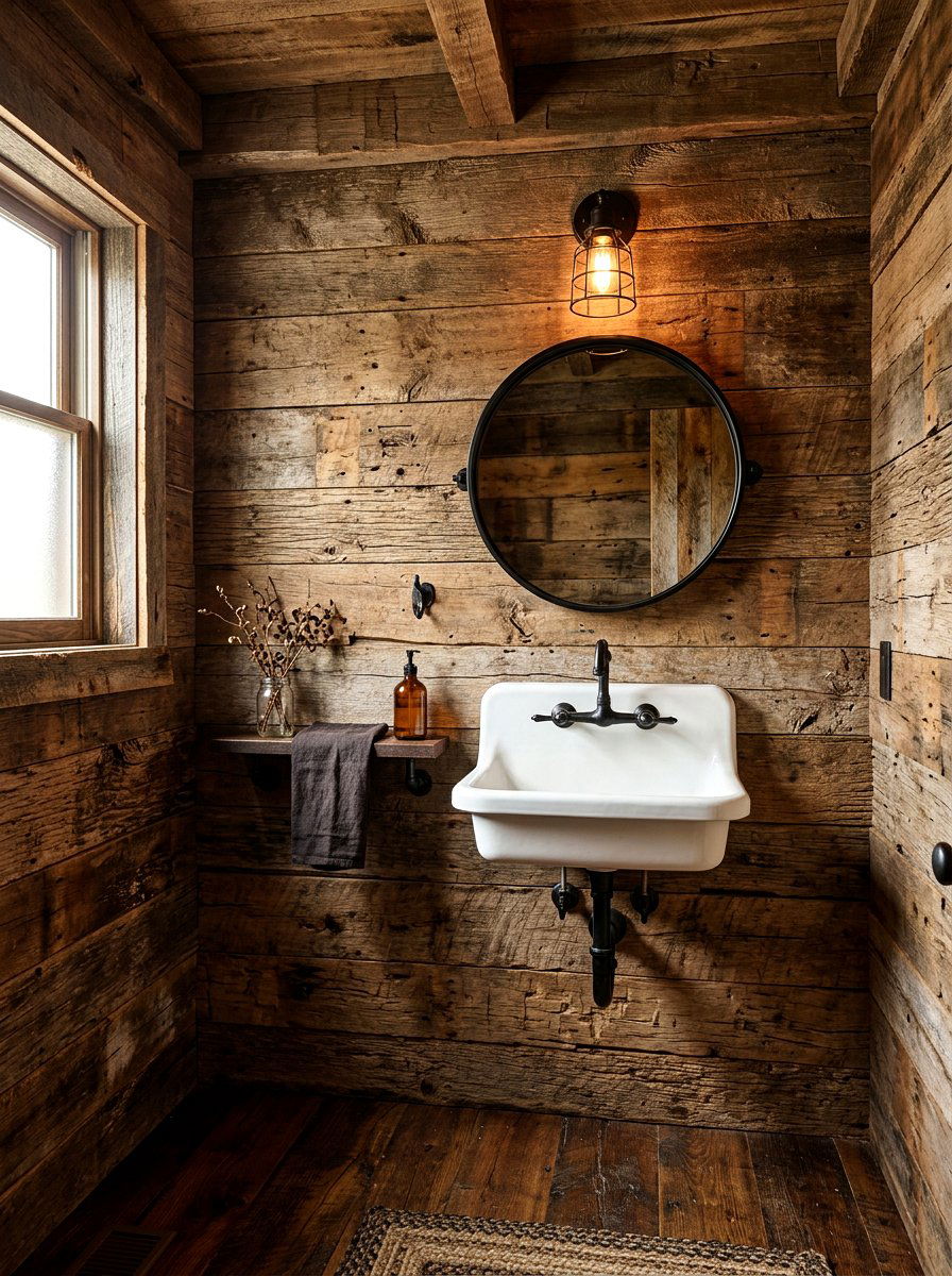 Distressed Wood Shiplap - 30 vintage powder room ideas