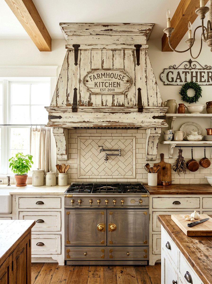 Distressed Wood Vent Hood - 30 paneled range hood ideas