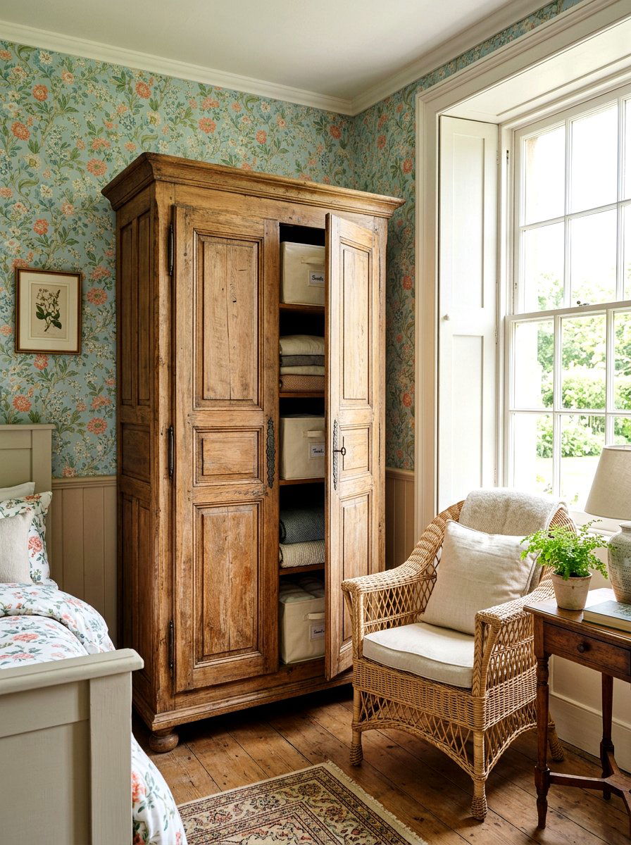 Distressed Wooden Armoire - 30 antique bedroom decor ideas