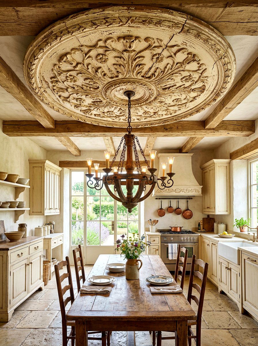 Distressed ceiling medallion - 30 ceiling medallion ideas