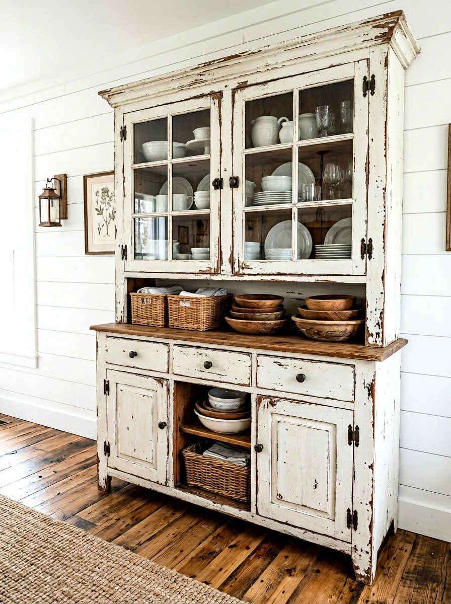 Distressed farmhouse china cabinet - 30 china cabinet makeover ideas