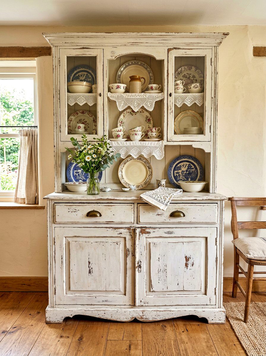 Distressed farmhouse hutch - 30 statement hutch dining ideas