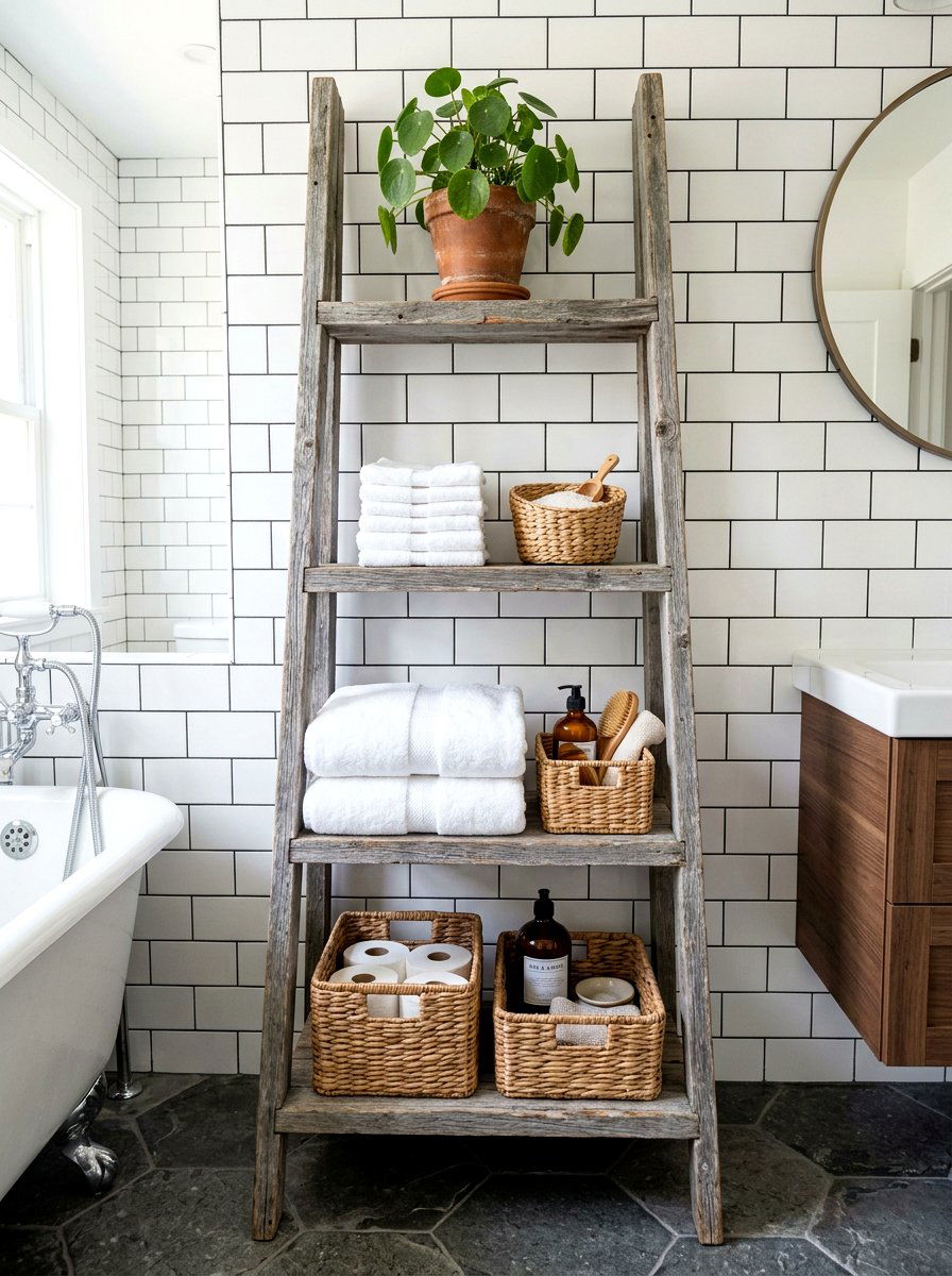 Distressed ladder shelf - 30 shabby chic decor ideas