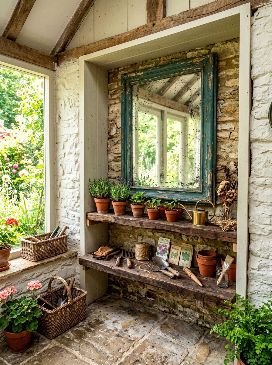 Distressed mirror garden room niche - 30 mirror alcove ideas