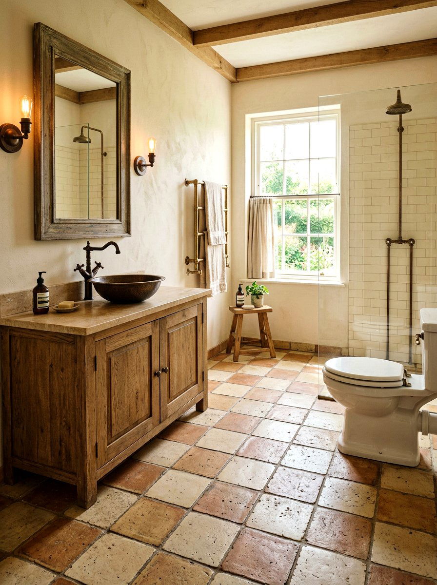 Distressed rustic finish checkered tile - 30 checkerboard bath floor ideas