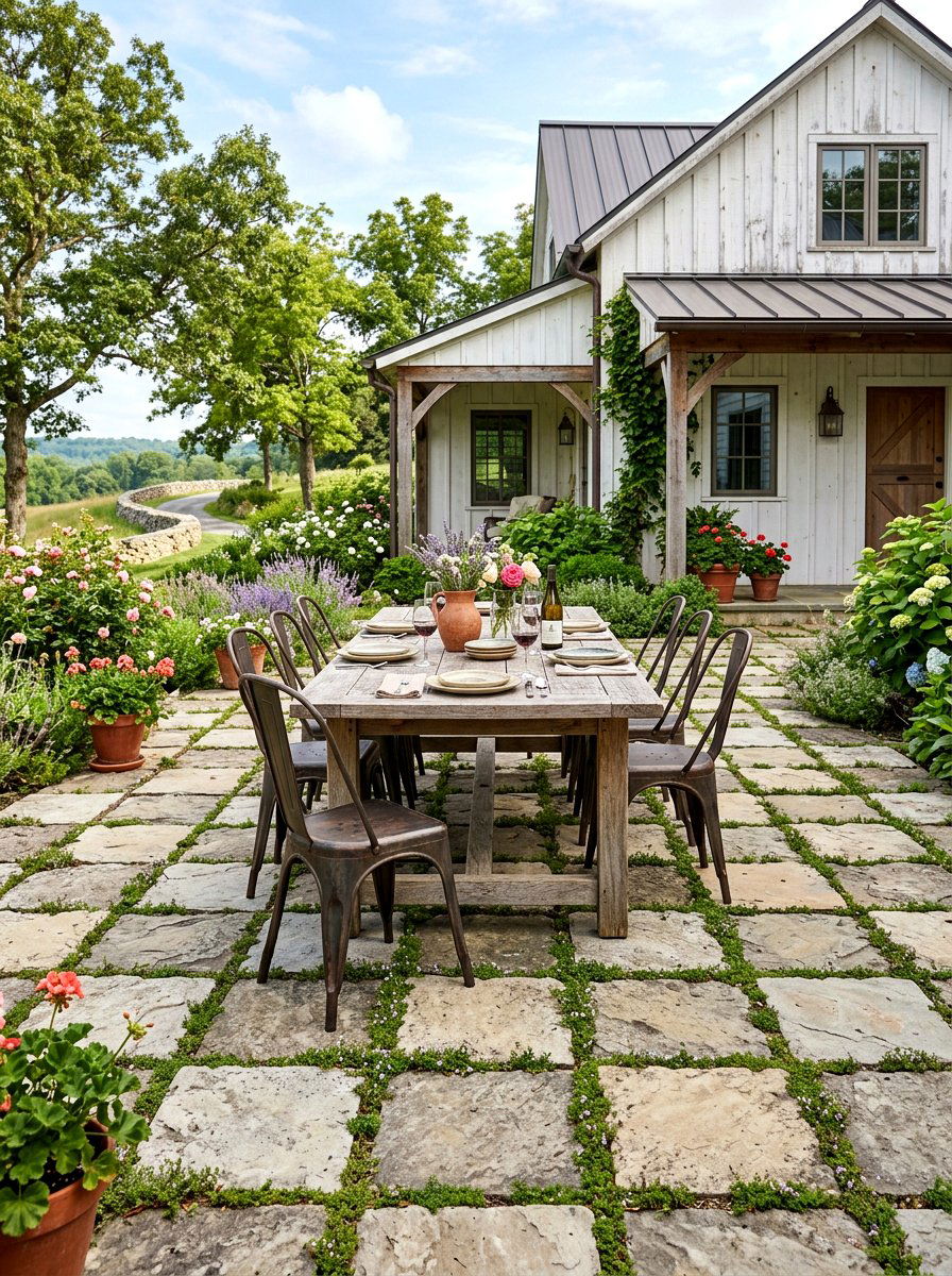 Distressed stone checkerboard patio - 30 checkerboard patio paver ideas