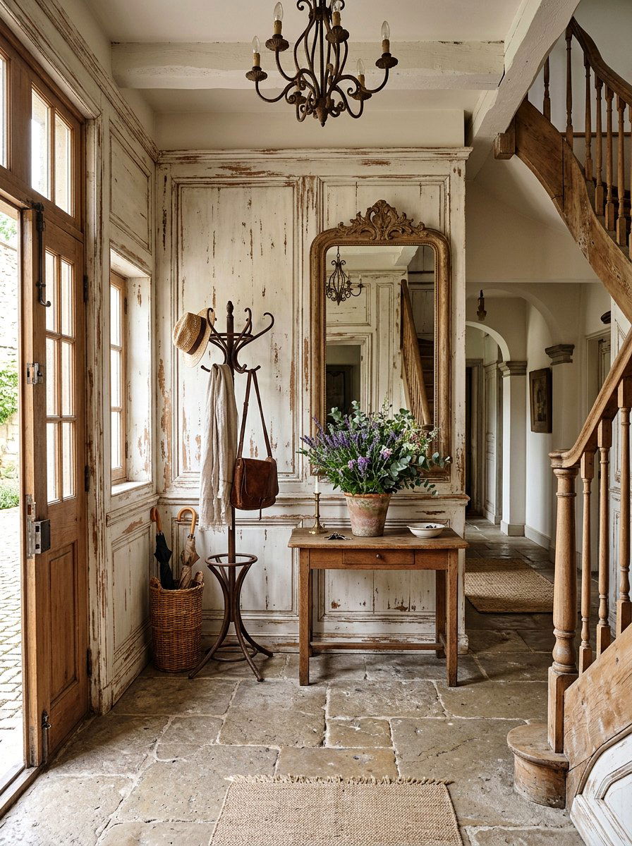 Distressed wainscoting - 30 foyer wall molding ideas