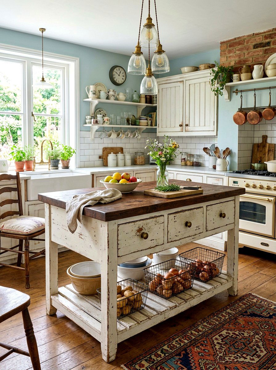 Distressed white dresser island - 30 antique dresser kitchen island ideas
