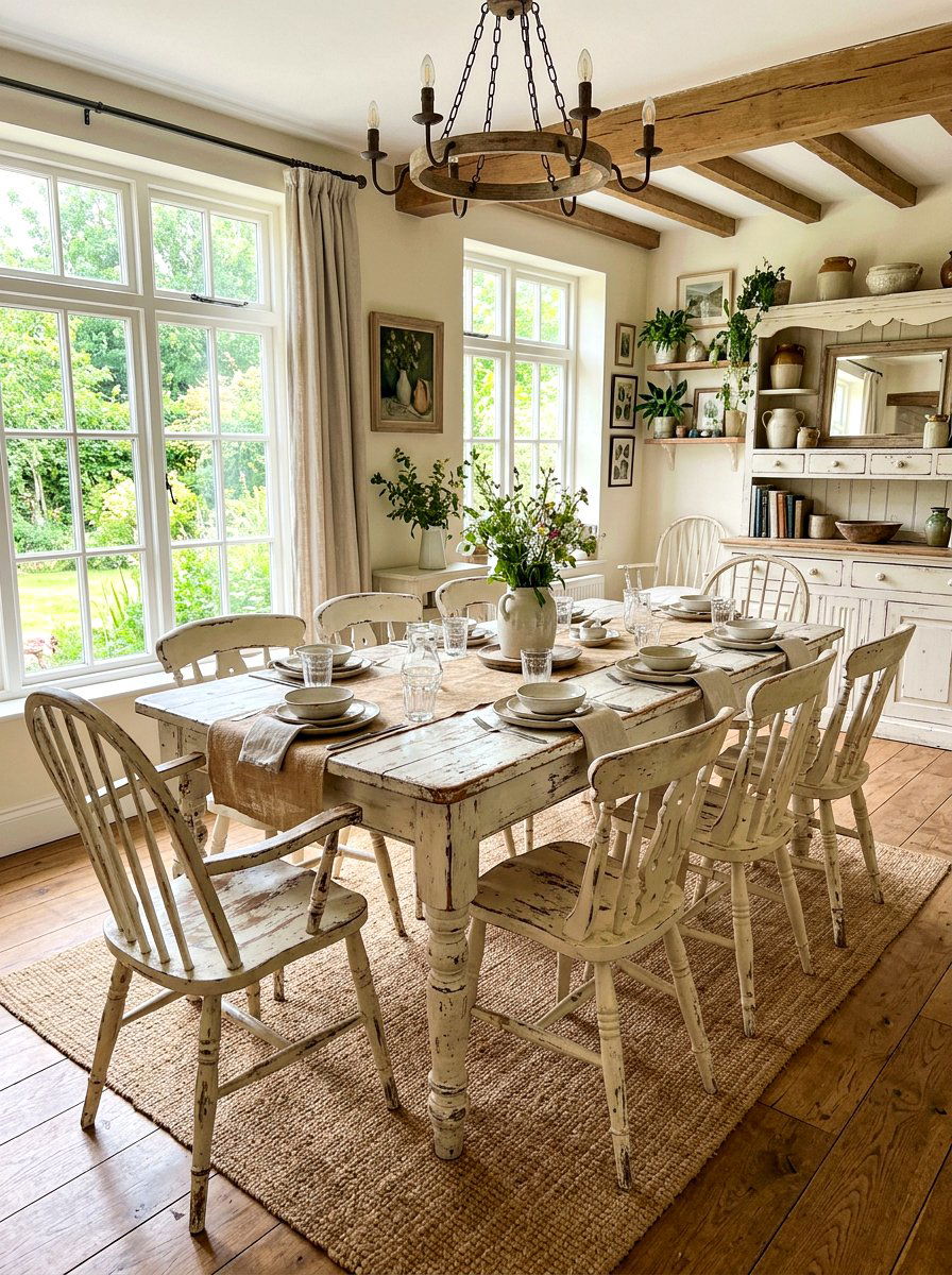 Distressed white furniture - 30 Paris cafe dining room ideas