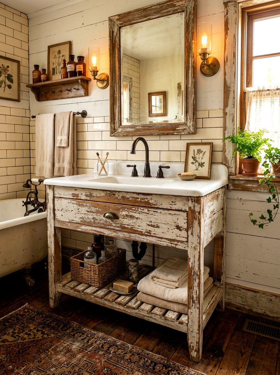 Distressed wood bathroom vanity - 30 farmhouse bathroom vanity ideas