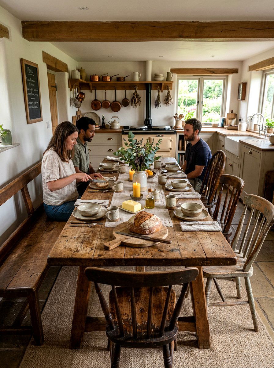 Distressed wood dining table - 30 French country kitchen ideas