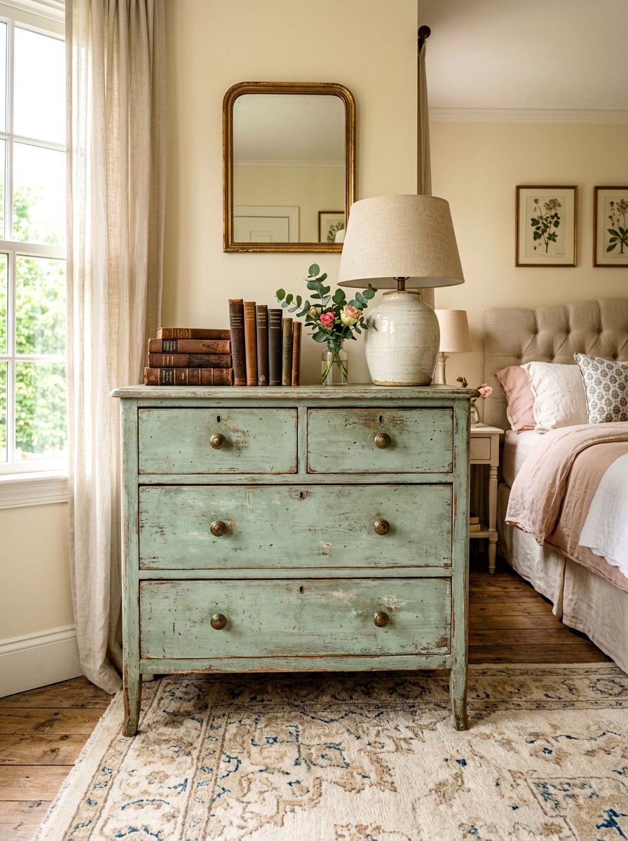 Distressed wood dresser - 30 romantic cottage bedroom ideas