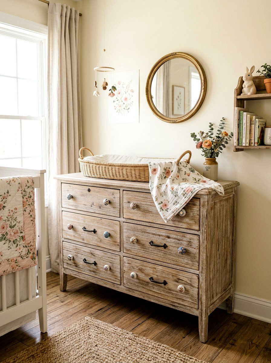 Distressed wood nursery dresser - 30 romantic baby room ideas