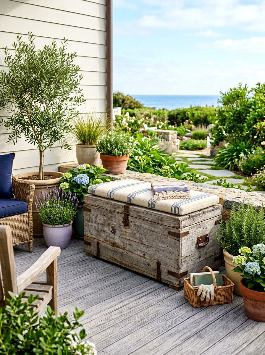 Distressed wood patio chest - 30 wooden patio furniture ideas